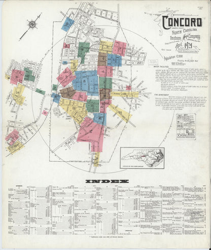 Sanborn Fire Insurance Map from Concord, Cabarrus County, North Carolina (1921), Sheet #0001 - Complete Map Set gallery image, historic Sanborn map, vintage wall art, North Carolina North Carolina