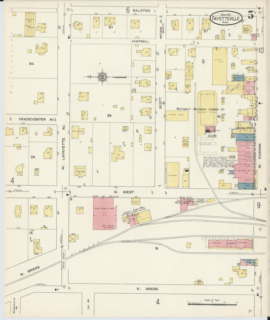 Sanborn Fire Insurance Map from Fayetteville, Washington County, Arkansas (1913), Sheet #0005 - Historic Sanborn Fire Insurance Map Print, vintage old map wall art, antique decor, genealogy gift, Arkansas Arkansas map