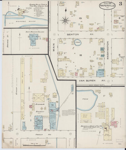 Sanborn Fire Insurance Map from Naperville, Du Page County, Illinois (1886), Sheet #0003 - Complete Map Set gallery image, historic Sanborn map, vintage wall art, Illinois Illinois