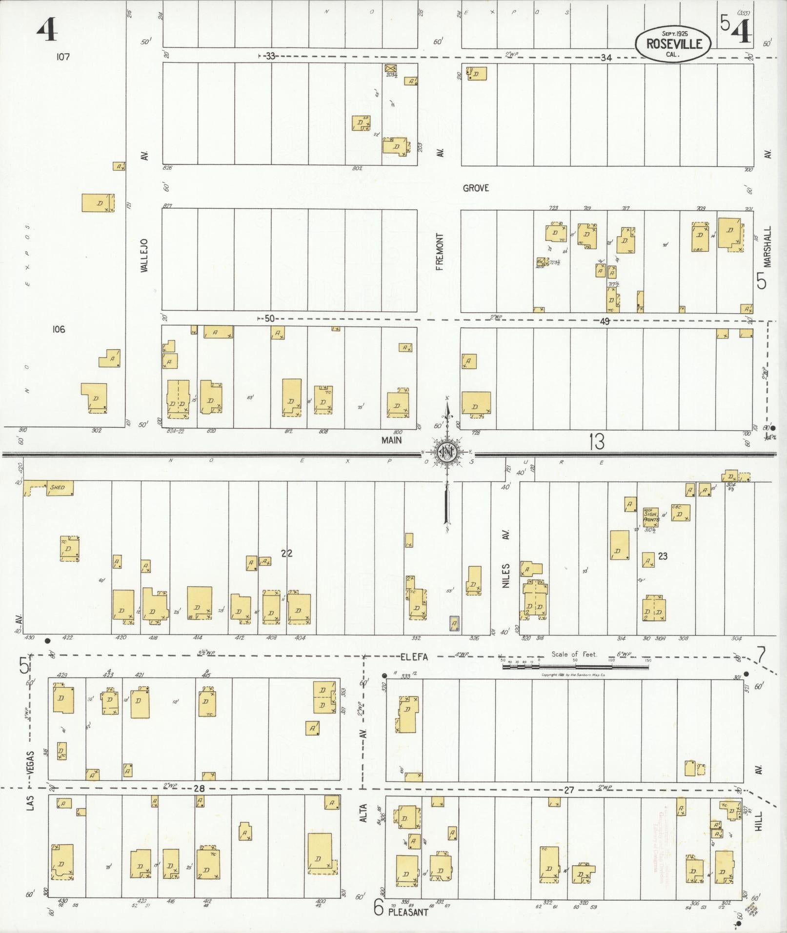 Sanborn Fire Insurance Map from Roseville, Placer County, California (1925), Sheet #0004 - Complete Map Set gallery image, historic Sanborn map, vintage wall art, California California