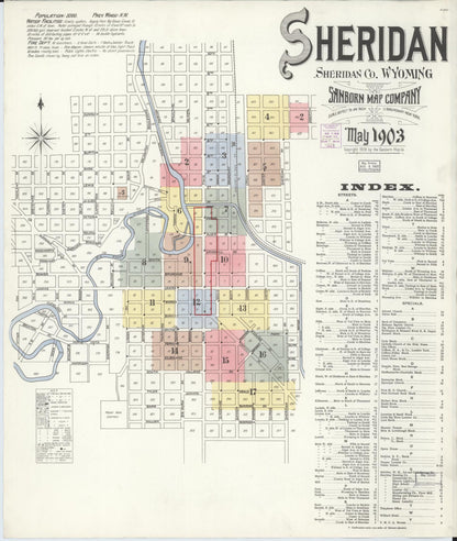 Sanborn Fire Insurance Map from Sheridan, Sheridan County, Wyoming (1903), Sheet #0001 - Complete Map Set gallery image, historic Sanborn map, vintage wall art, Wyoming Wyoming