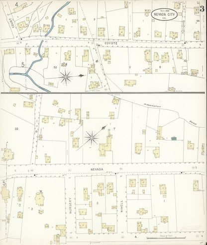 Sanborn Fire Insurance Map from Nevada City, Nevada County, California (1898), Sheet #0003 - Complete Map Set gallery image, historic Sanborn map, vintage wall art, California California