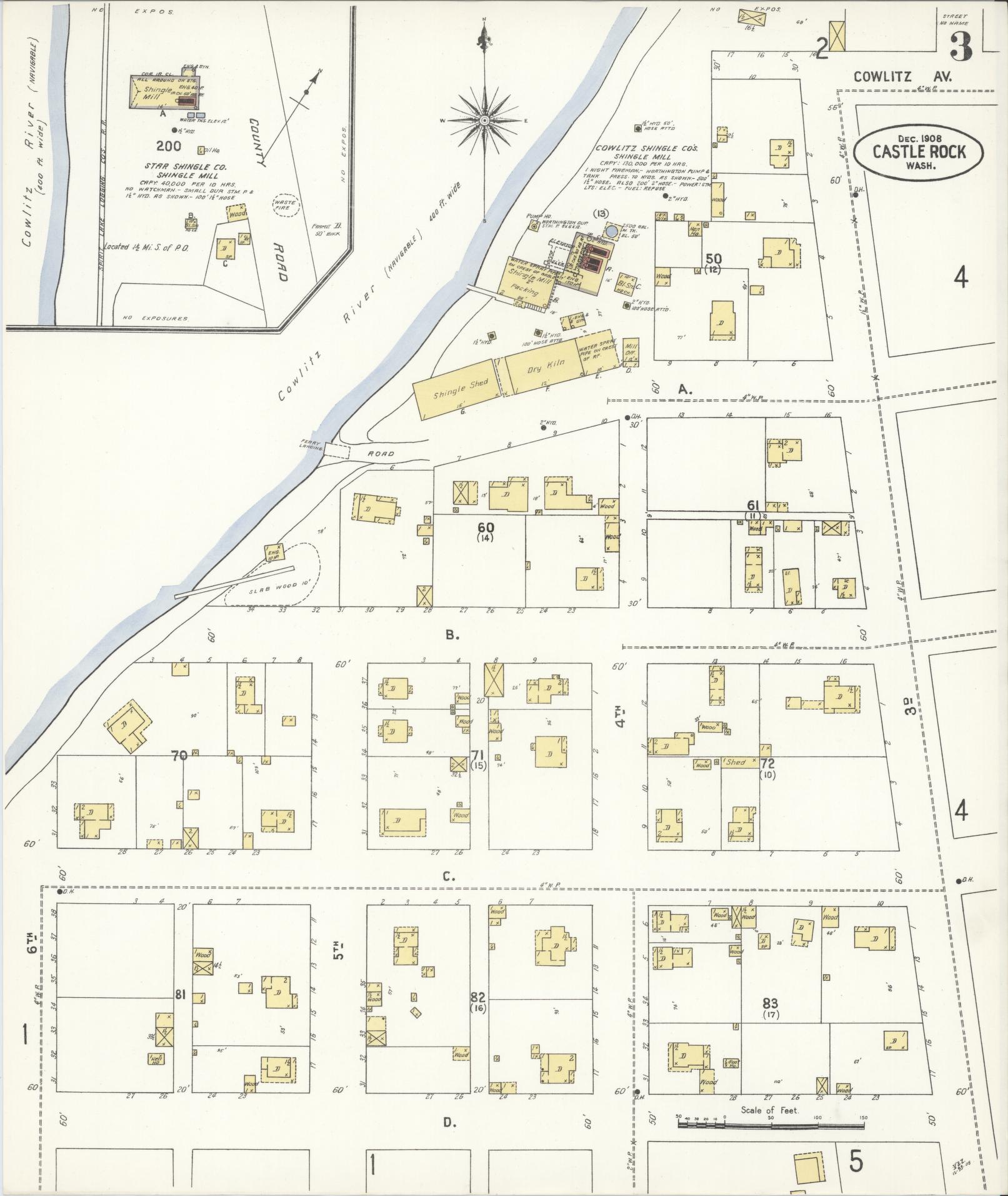 Sanborn Fire Insurance Map from Castle Rock, Cowlitz County, Washington (1908), Sheet #0003 - Complete Map Set gallery image, historic Sanborn map, vintage wall art, Washington Washington
