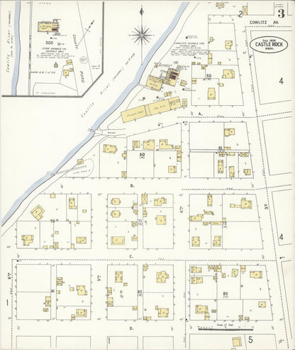 Sanborn Fire Insurance Map from Castle Rock, Cowlitz County, Washington (1908), Sheet #0003 - Complete Map Set gallery image, historic Sanborn map, vintage wall art, Washington Washington