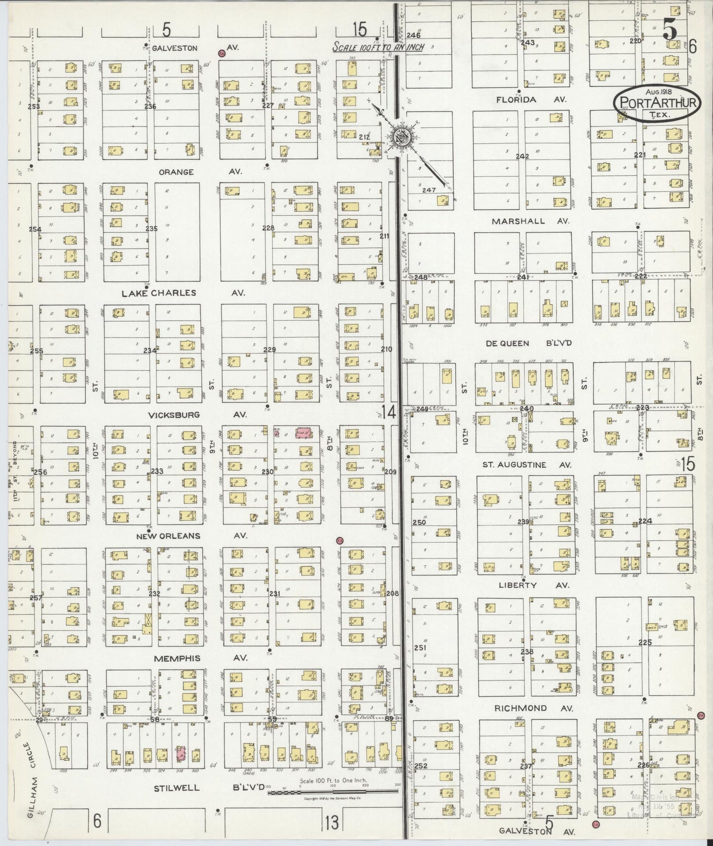 Sanborn Fire Insurance Map from Port Arthur, Jefferson County, Texas (1918), Sheet #0005 - Complete Map Set gallery image, historic Sanborn map, vintage wall art, Texas Texas