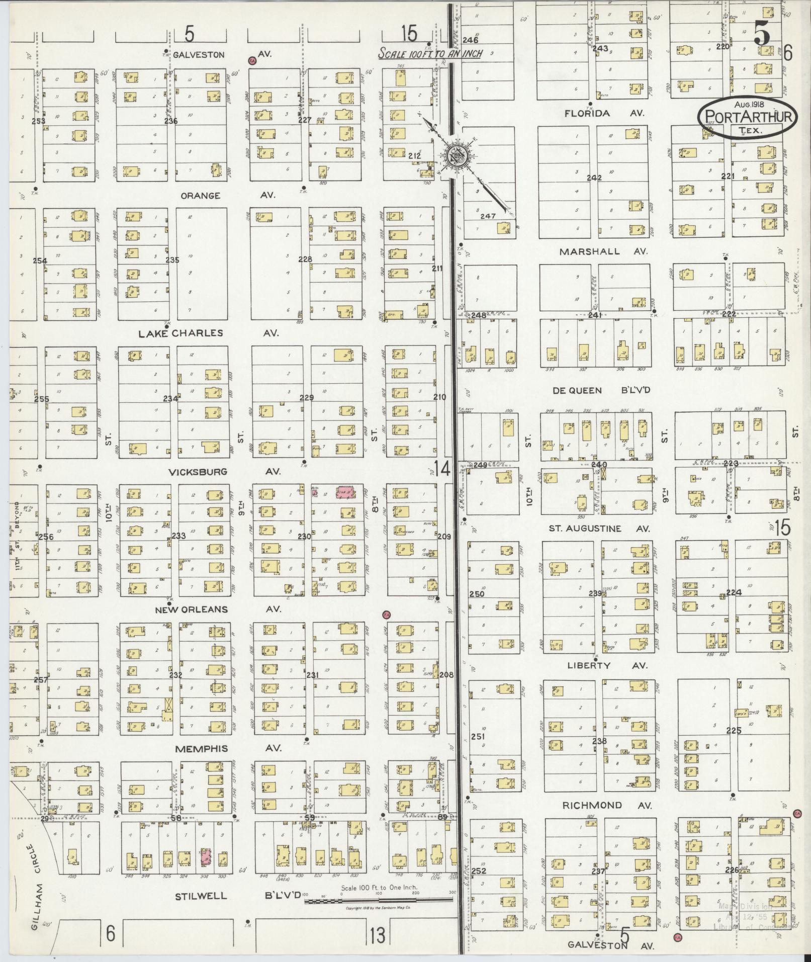 Sanborn Fire Insurance Map from Port Arthur, Jefferson County, Texas (1918), Sheet #0005 - Complete Map Set gallery image, historic Sanborn map, vintage wall art, Texas Texas