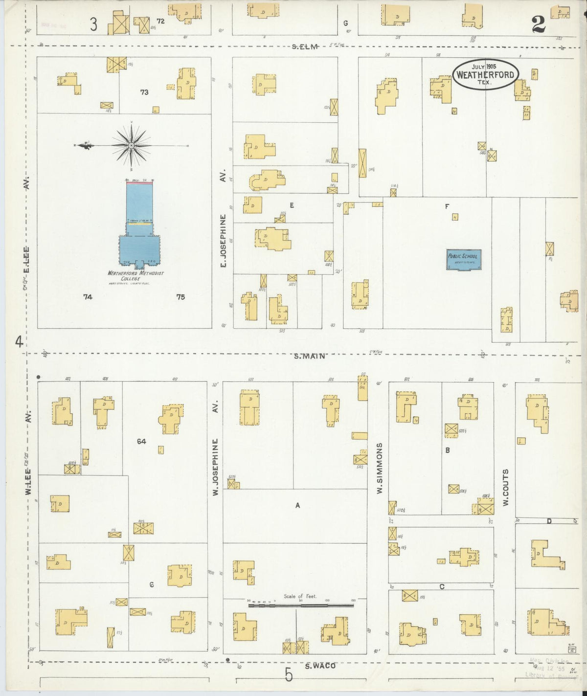 Sanborn Fire Insurance Map from Weatherford, Parker County, Texas (1905), Sheet #0002 - Complete Map Set gallery image, historic Sanborn map, vintage wall art, Texas Texas