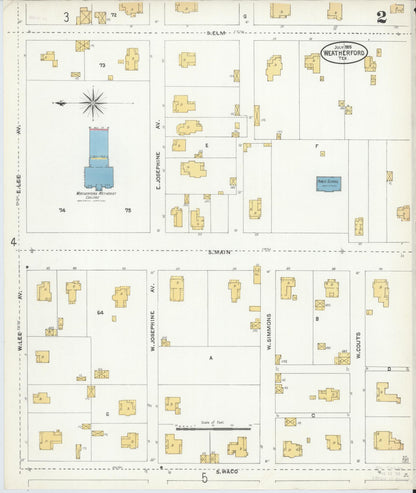 Sanborn Fire Insurance Map from Weatherford, Parker County, Texas (1905), Sheet #0002 - Complete Map Set gallery image, historic Sanborn map, vintage wall art, Texas Texas