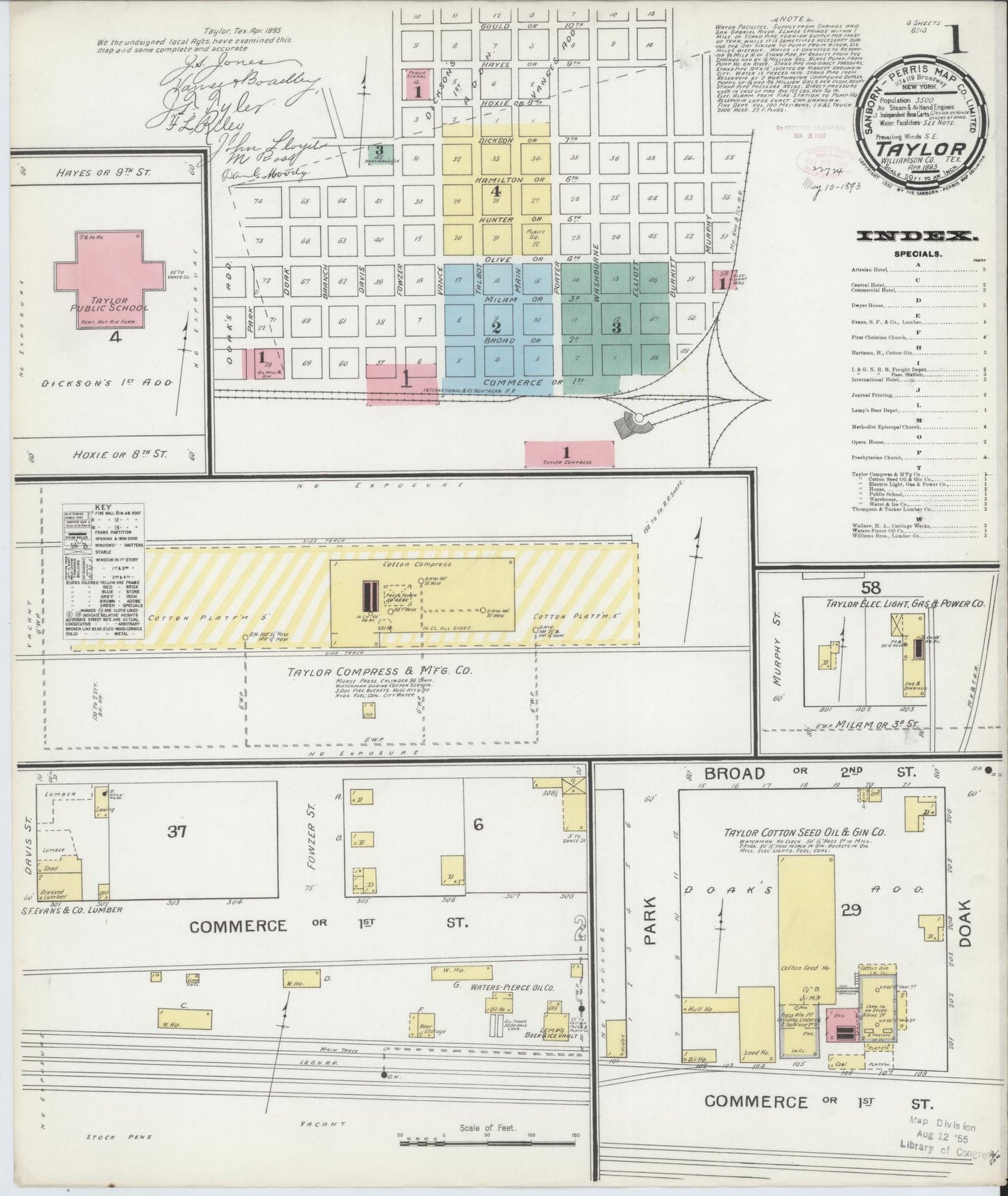 Sanborn Fire Insurance Map from Taylor, Williamson County, Texas. (1893) – Historic Sanborn Fire Insurance Map Print