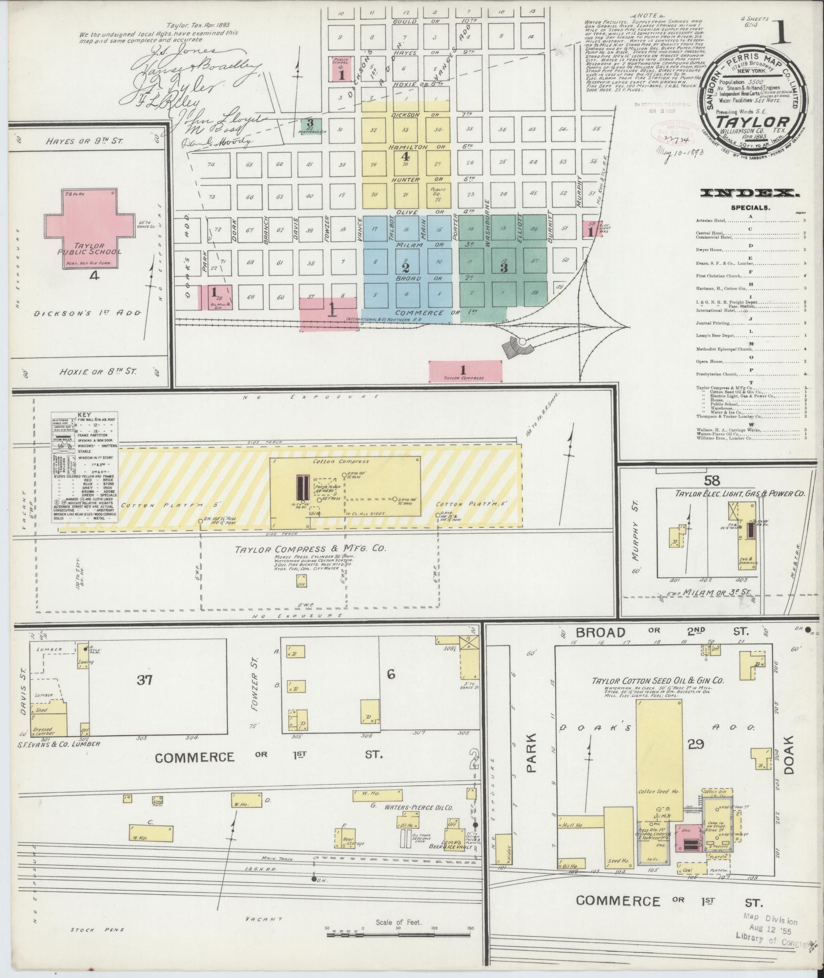 Sanborn Fire Insurance Map from Taylor, Williamson County, Texas. (1893) – Historic Sanborn Fire Insurance Map Print