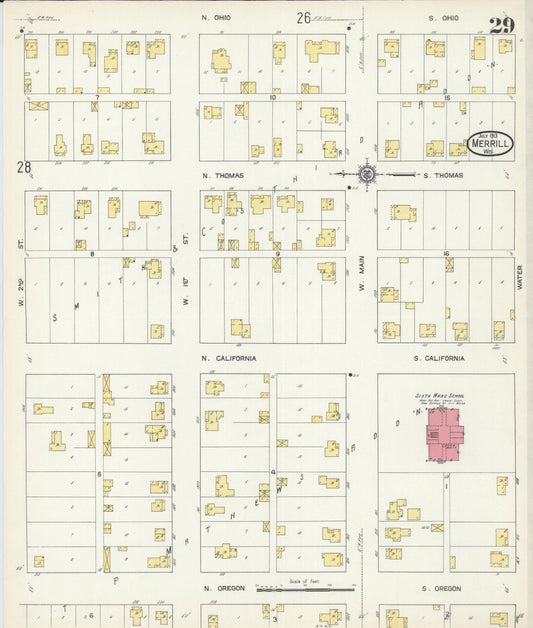 Sanborn Fire Insurance Map from Merrill, Lincoln County, Wisconsin (1913), Sheet #0029 - Historic Sanborn Fire Insurance Map Print, vintage old map wall art, antique decor, genealogy gift, Wisconsin Wisconsin map