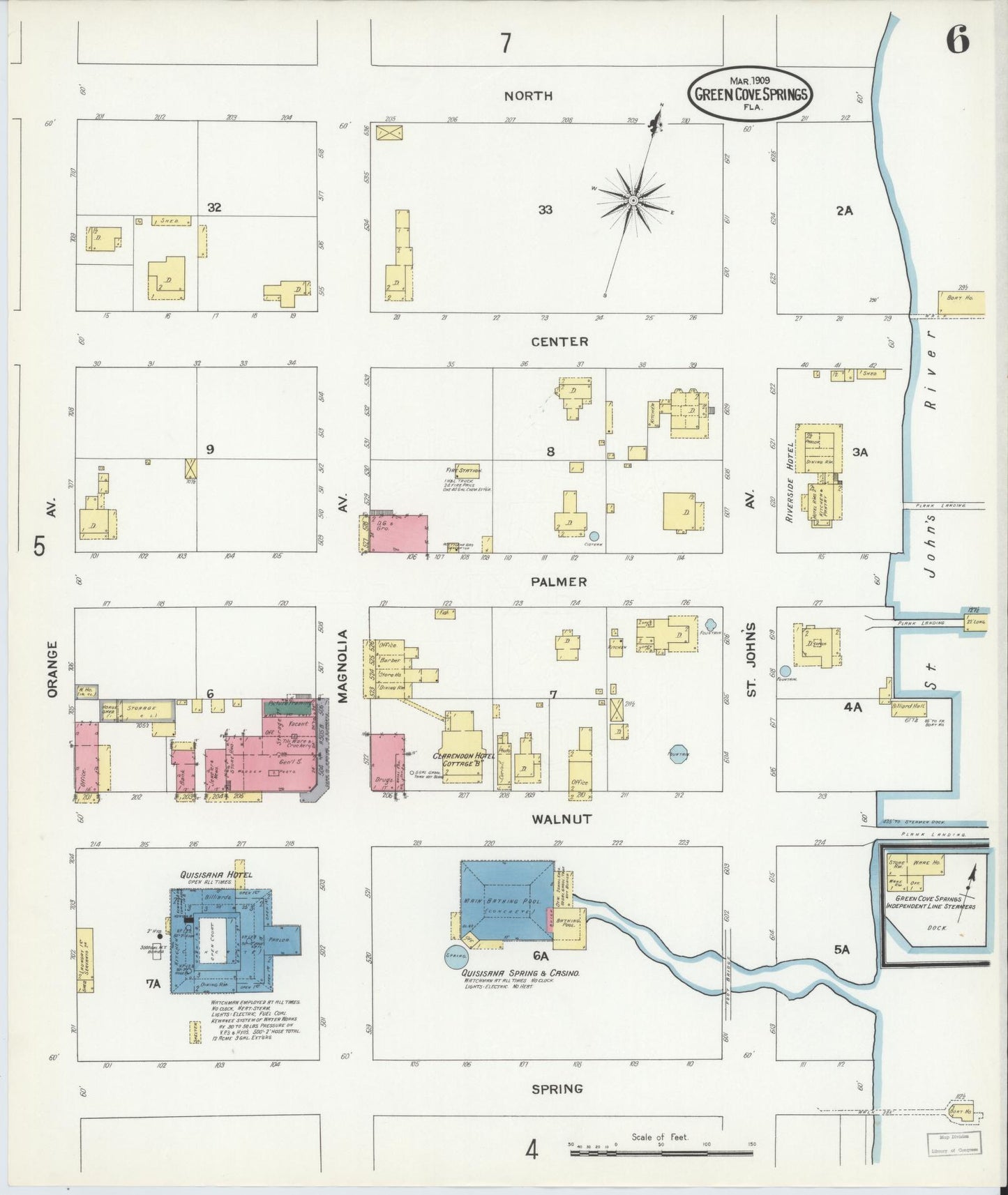 Sanborn Fire Insurance Map from Green Cove Springs, Clay County, Florida (1909), Sheet #0006 - Complete Map Set gallery image, historic Sanborn map, vintage wall art, Florida Florida