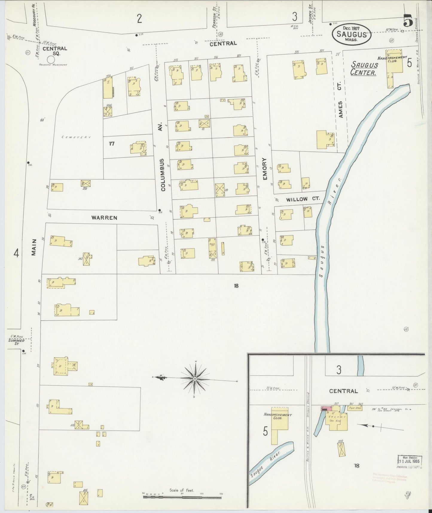 Sanborn Fire Insurance Map from Saugus, Essex County, Massachusetts (1907), Sheet #0005 - Complete Map Set gallery image, historic Sanborn map, vintage wall art, Massachusetts Massachusetts