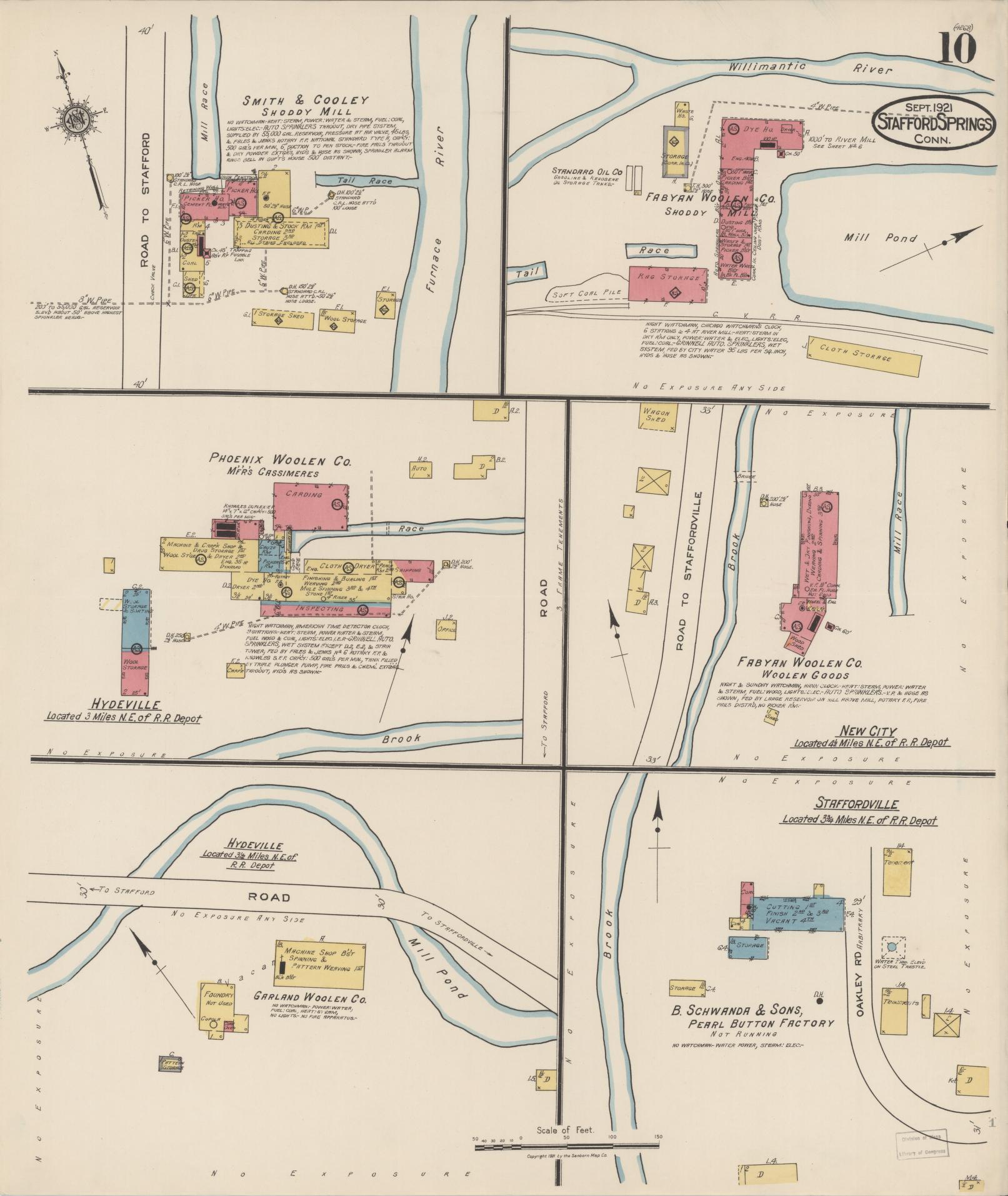 Sanborn Fire Insurance Map from Stafford Springs, Tolland County, Connecticut (1921), Sheet #0010 - Complete Map Set gallery image, historic Sanborn map, vintage wall art, Connecticut Connecticut