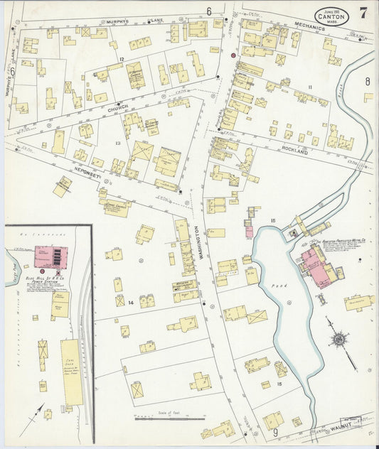 Sanborn Fire Insurance Map from Canton, Norfolk County, Massachusetts (1911), Sheet #0007 - Historic Sanborn Fire Insurance Map Print, vintage old map wall art, antique decor, genealogy gift, Massachusetts Massachusetts map
