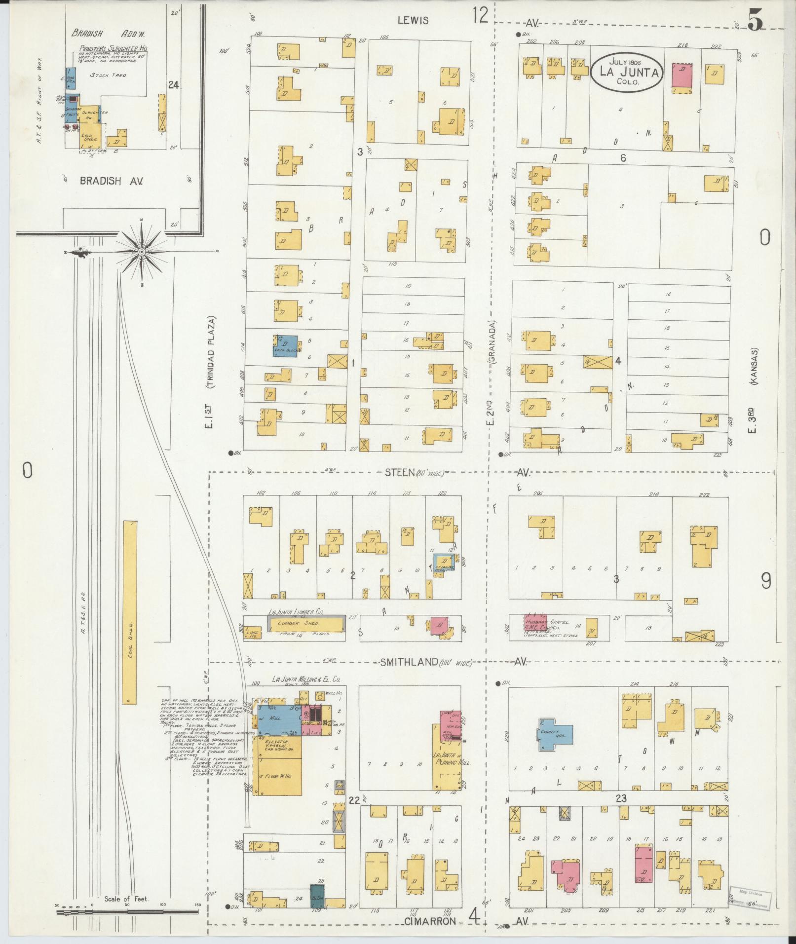 Sanborn Fire Insurance Map from La Junta, Otero County, Colorado (1906), Sheet #0005 - Historic Sanborn Fire Insurance Map Print, vintage old map wall art, antique decor, genealogy gift, Colorado Colorado map