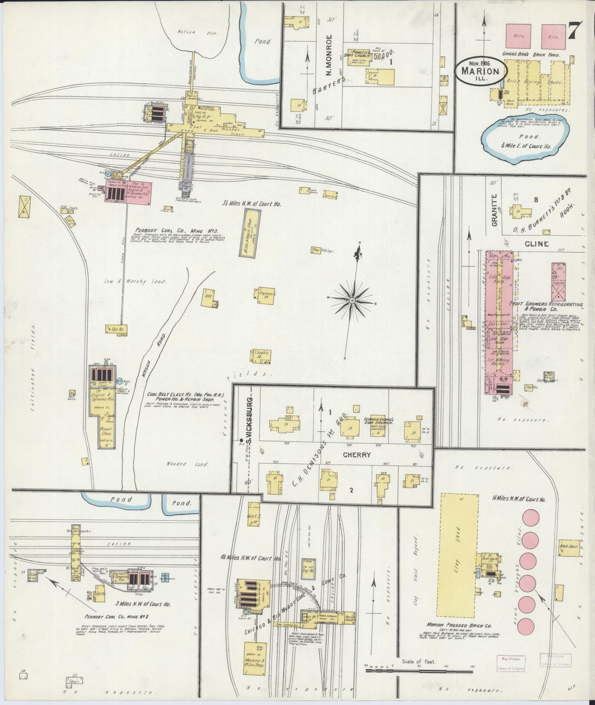Sanborn Fire Insurance Map from Marion, Williamson County, Illinois (1906), Sheet #0007 - Complete Map Set gallery image, historic Sanborn map, vintage wall art, Illinois Illinois
