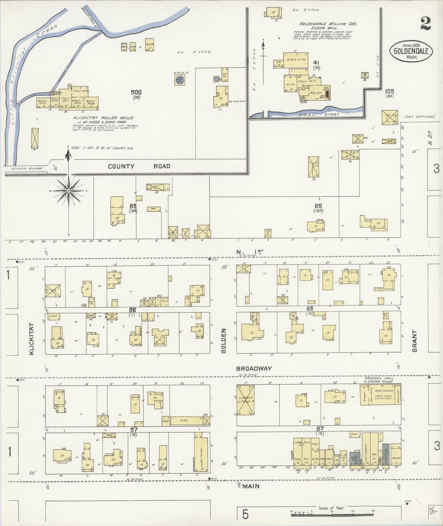 Sanborn Fire Insurance Map from Goldendale, Klickitat County, Washington (1909), Sheet #0002 - Complete Map Set gallery image, historic Sanborn map, vintage wall art, Washington Washington