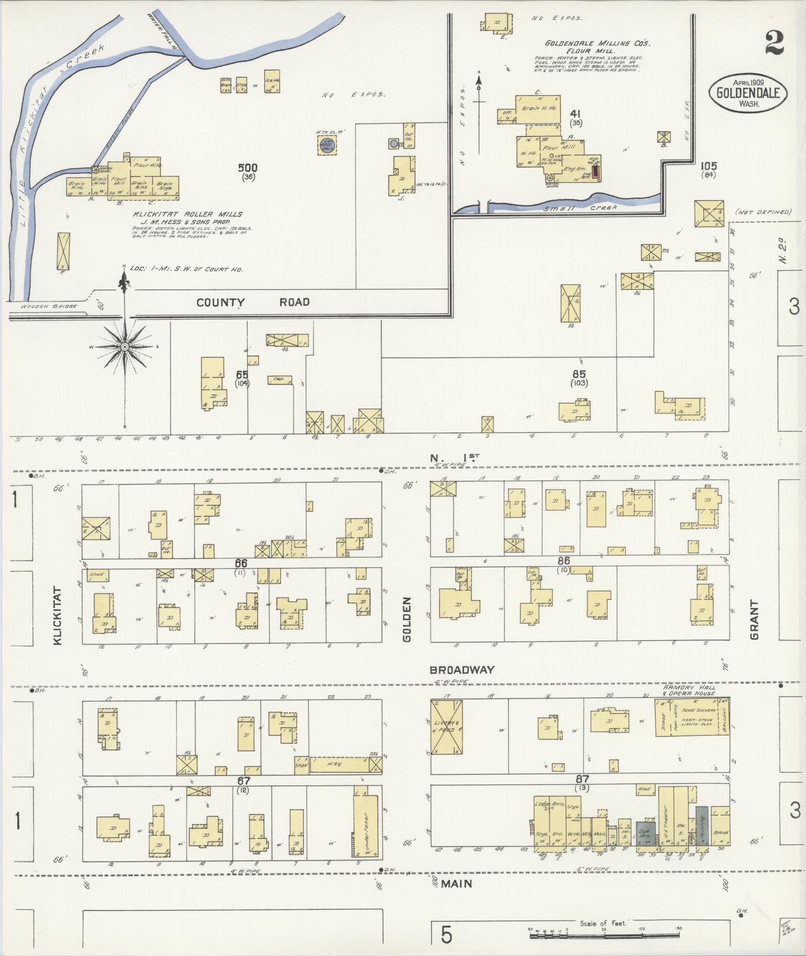 Sanborn Fire Insurance Map from Goldendale, Klickitat County, Washington (1909), Sheet #0002 - Complete Map Set gallery image, historic Sanborn map, vintage wall art, Washington Washington