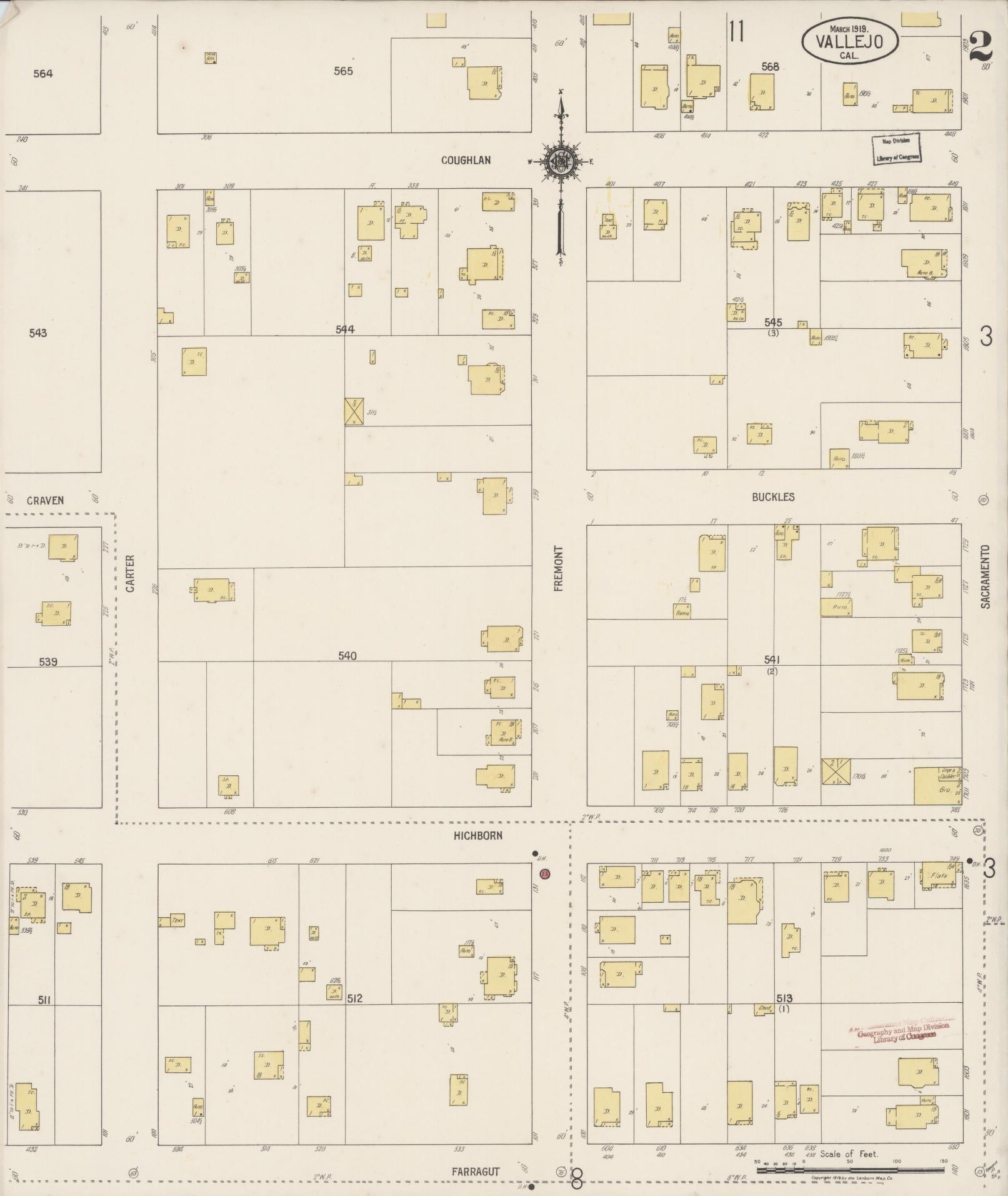 Sanborn Fire Insurance Map from Vallejo, Solano County, California (1919), Sheet #0002 - Complete Map Set gallery image, historic Sanborn map, vintage wall art, California California