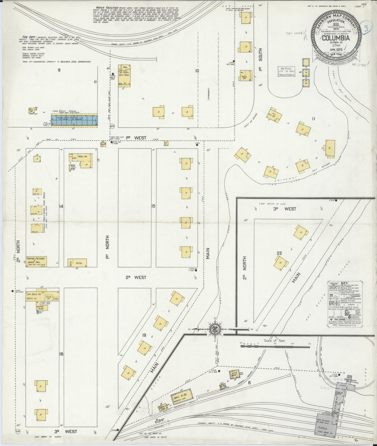 Sanborn Fire Insurance Map from Columbia, Carbon County, Utah (1925), Sheet #0001 - Historic Sanborn Fire Insurance Map Print, vintage old map wall art, antique decor, genealogy gift, Utah Utah map