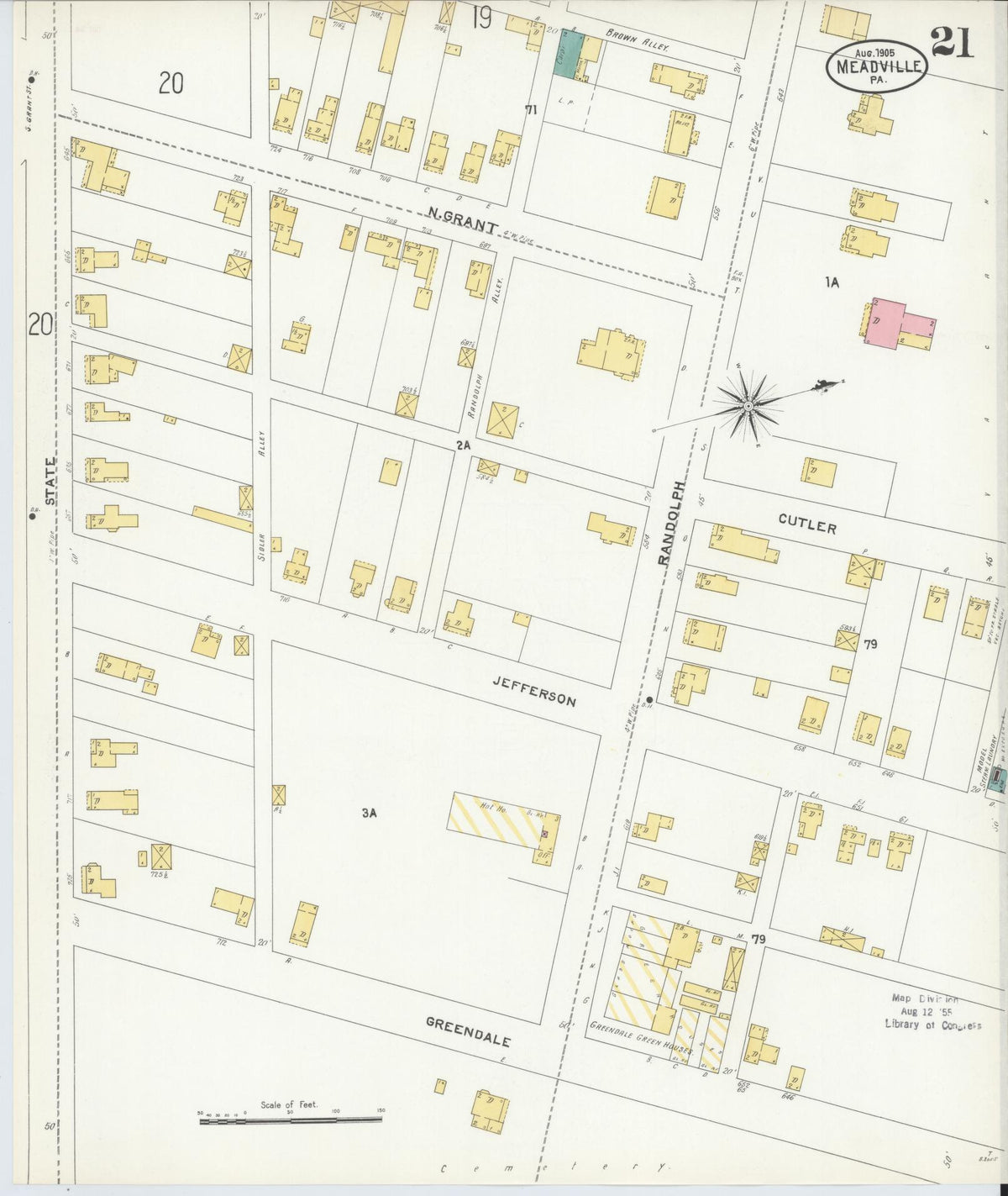 Sanborn Fire Insurance Map from Meadville, Crawford County, Pennsylvania (1905), Sheet #0021 - Historic Sanborn Fire Insurance Map Print, vintage old map wall art, antique decor, genealogy gift, Pennsylvania Pennsylvania map