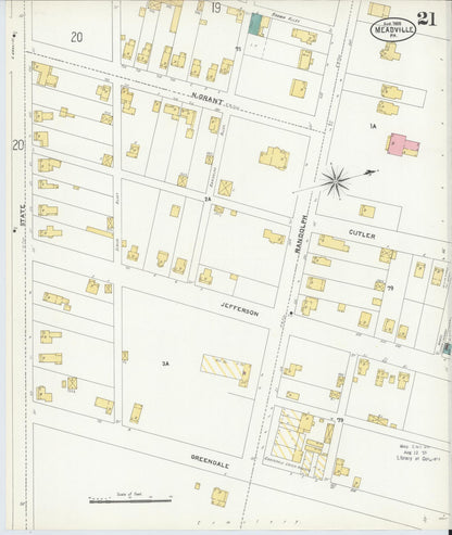 Sanborn Fire Insurance Map from Meadville, Crawford County, Pennsylvania (1905), Sheet #0021 - Historic Sanborn Fire Insurance Map Print, vintage old map wall art, antique decor, genealogy gift, Pennsylvania Pennsylvania map