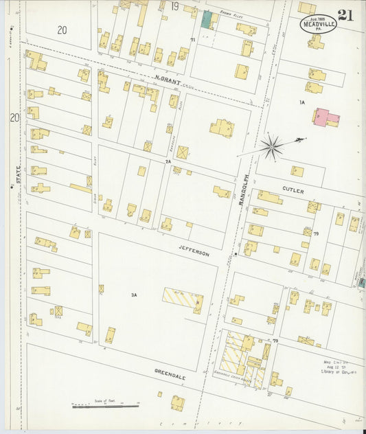 Sanborn Fire Insurance Map from Meadville, Crawford County, Pennsylvania (1905), Sheet #0021 - Historic Sanborn Fire Insurance Map Print, vintage old map wall art, antique decor, genealogy gift, Pennsylvania Pennsylvania map