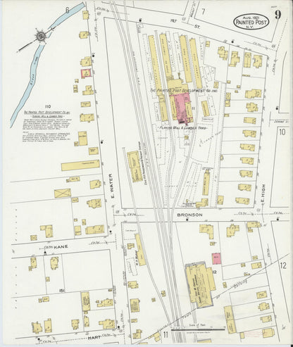 Sanborn Fire Insurance Map from Painted Post, Steuben County, New York (1921), Sheet #0009 - Complete Map Set gallery image, historic Sanborn map, vintage wall art, New York New York