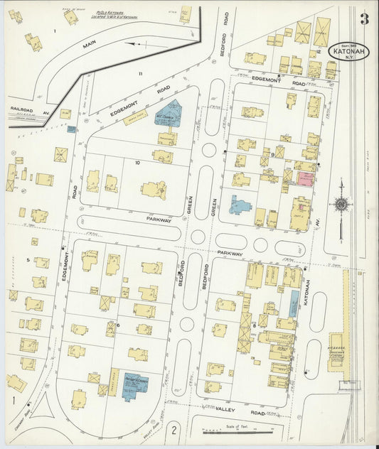 Sanborn Fire Insurance Map from Katonah, Westchester County, New York (1910), Sheet #0003 - Historic Sanborn Fire Insurance Map Print, vintage old map wall art, antique decor, genealogy gift, New York New York map