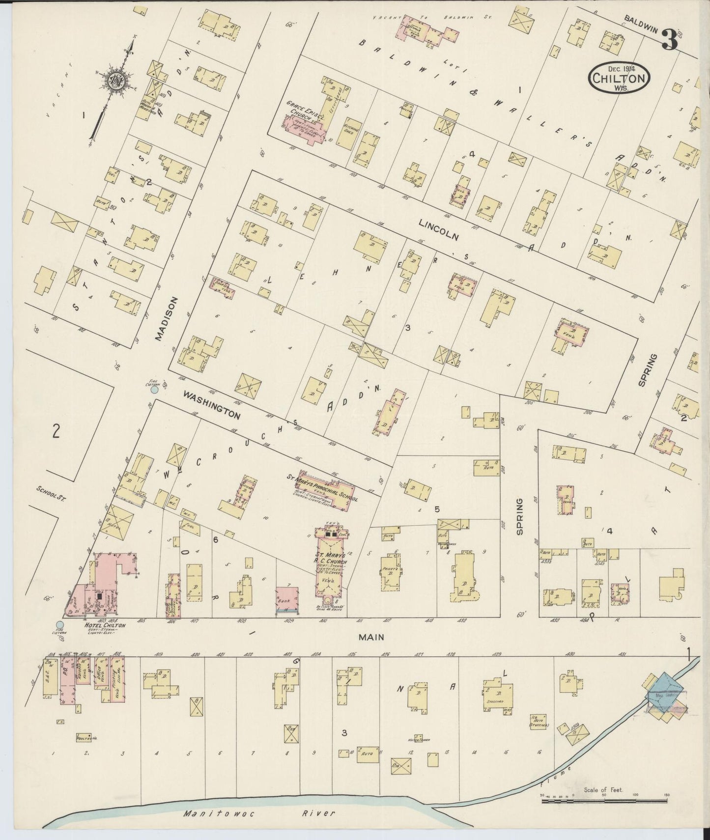 Sanborn Fire Insurance Map from Chilton, Calumet County, Wisconsin (1914), Sheet #0003 - Complete Map Set gallery image, historic Sanborn map, vintage wall art, Wisconsin Wisconsin