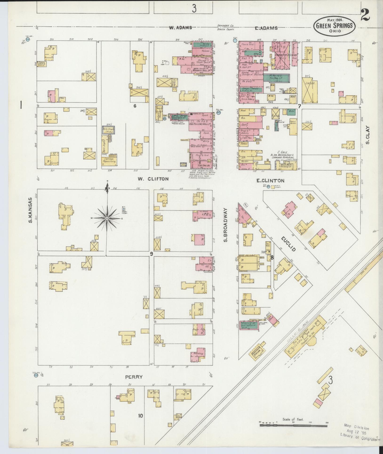 Sanborn Fire Insurance Map from Green Springs, Sandusky And Seneca Counties, Ohio (1906), Sheet #0002 - Historic Sanborn Fire Insurance Map Print, vintage old map wall art, antique decor, genealogy gift, Ohio Ohio map