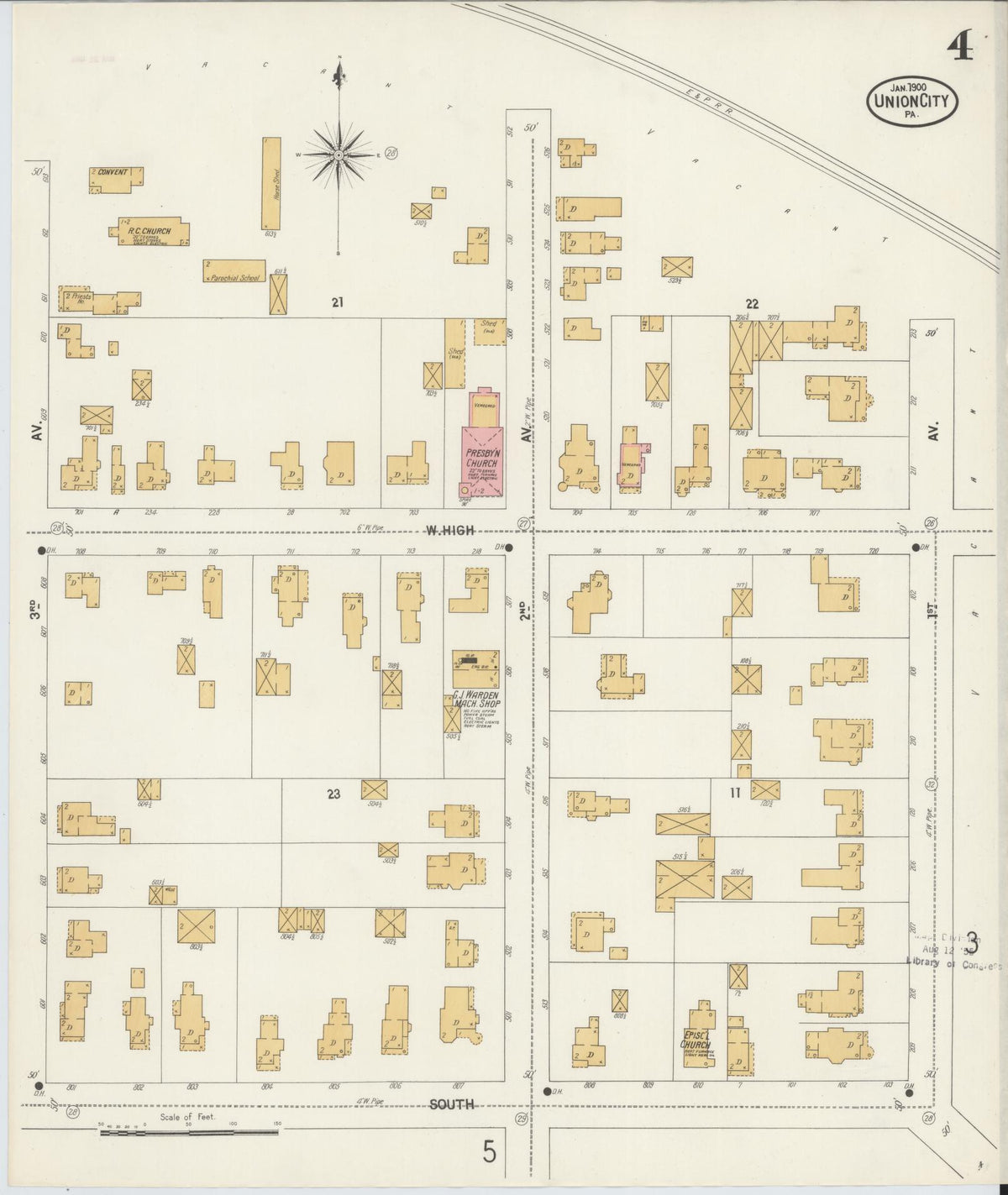 Sanborn Fire Insurance Map from Union City, Erie County, Pennsylvania (1900), Sheet #0004 - Historic Sanborn Fire Insurance Map Print, vintage old map wall art, antique decor, genealogy gift, Pennsylvania Pennsylvania map