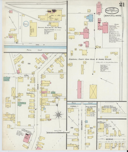 Sanborn Fire Insurance Map from Pottsville, Schuylkill County, Pennsylvania (1895), Sheet #0021 - Historic Sanborn Fire Insurance Map Print, vintage old map wall art, antique decor, genealogy gift, Pennsylvania Pennsylvania map
