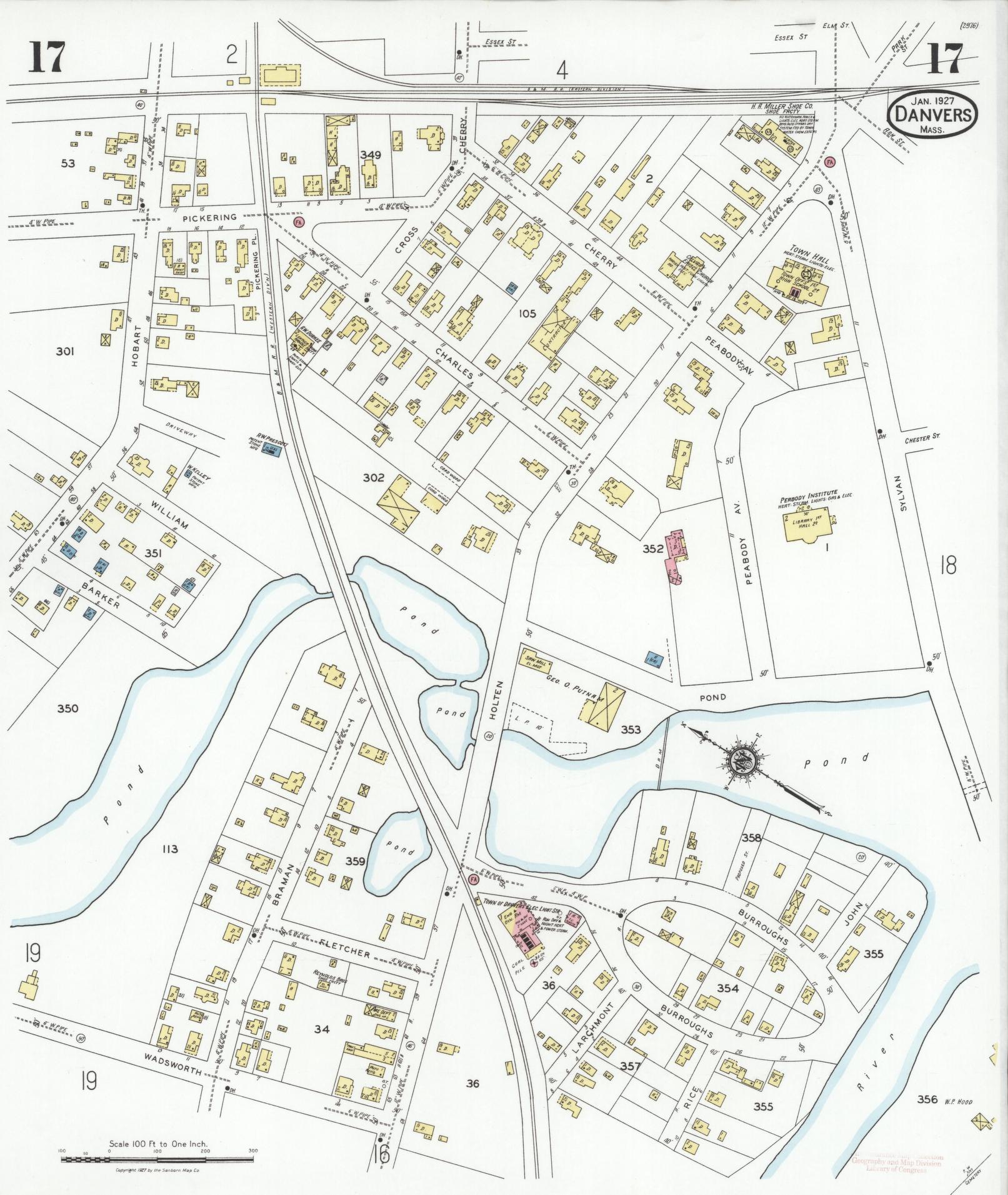 Sanborn Fire Insurance Map from Danvers, Essex County, Massachusetts (1927), Sheet #0017 - Complete Map Set gallery image, historic Sanborn map, vintage wall art, Massachusetts Massachusetts