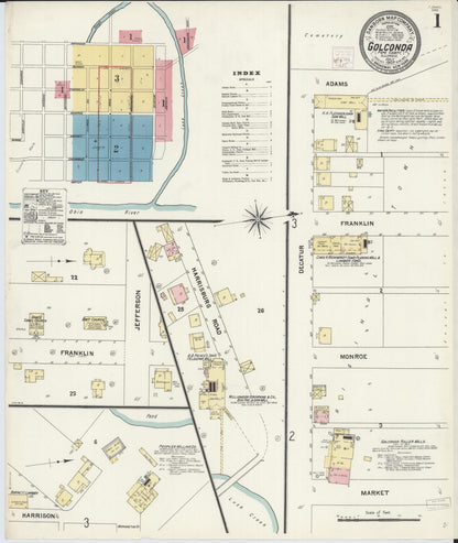 Sanborn Fire Insurance Map from Golconda, Pope County, Illinois (1907), Sheet #0001 - Complete Map Set gallery image, historic Sanborn map, vintage wall art, Illinois Illinois