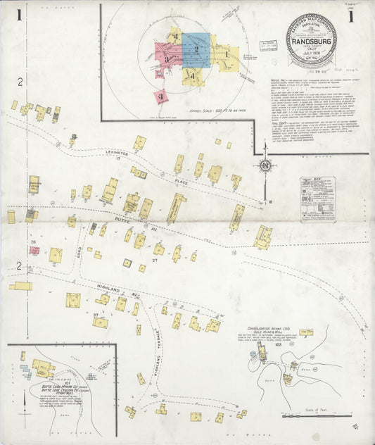 Sanborn Fire Insurance Map from Randsburg, Kern County, California (1928), Sheet #0001 - Complete Map Set gallery image, historic Sanborn map, vintage wall art, California California