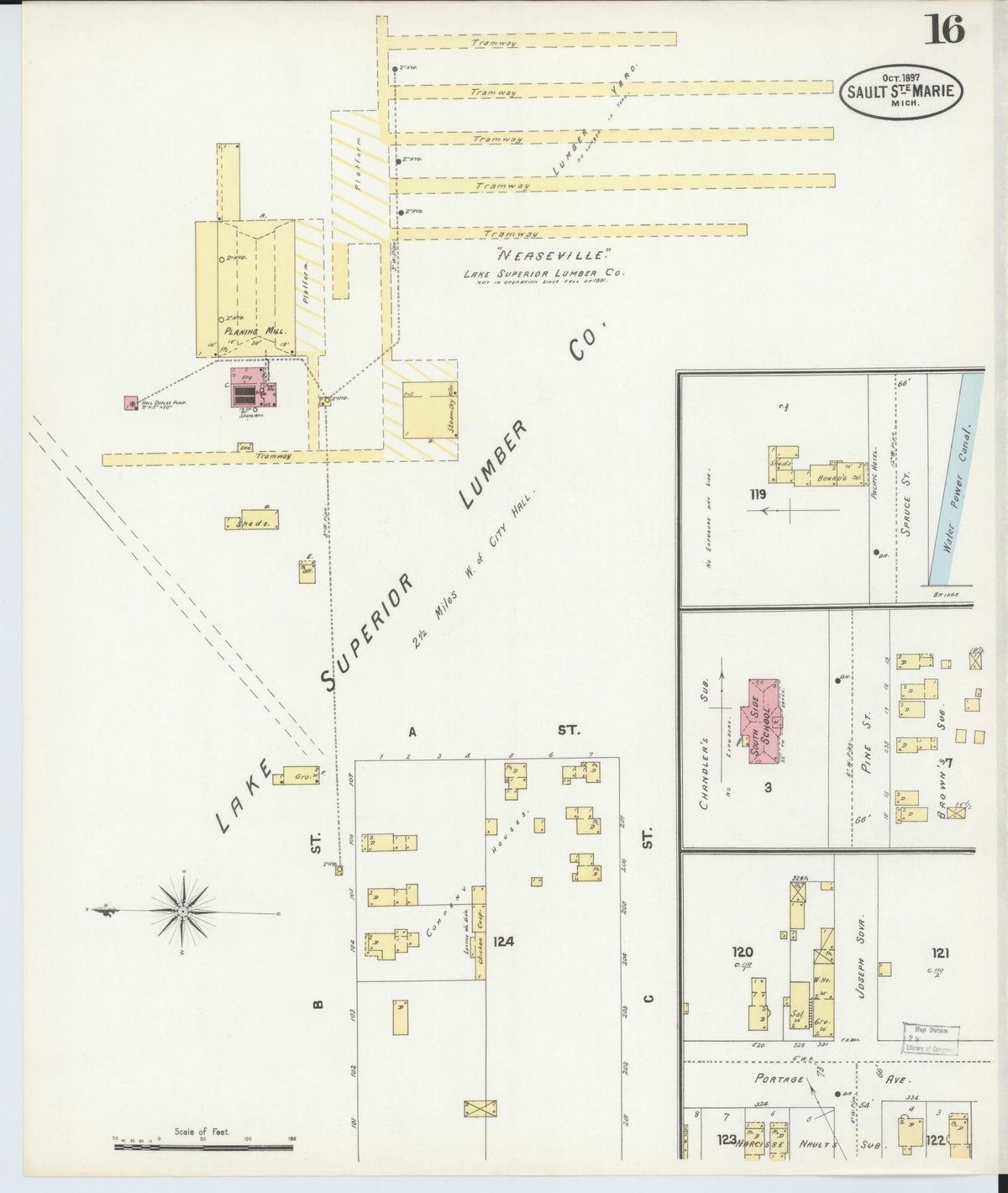 Sanborn Fire Insurance Map from Sault Sainte Marie, Chippewa County, Michigan (1897), Sheet #0016 - Historic Sanborn Fire Insurance Map Print, vintage old map wall art, antique decor, genealogy gift, Michigan Michigan map