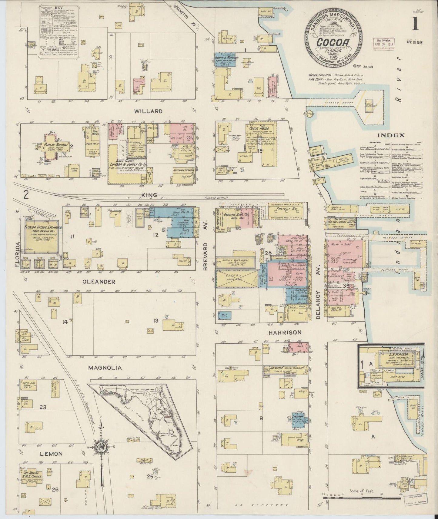 Sanborn Fire Insurance Map from Cocoa, Brevard County, Florida. (1915) – Historic Sanborn Fire Insurance Map Print