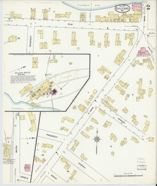 Sanborn Fire Insurance Map from Guilford, Piscataquis County, Maine (1911), Sheet #0002 - Historic Sanborn Fire Insurance Map Print, vintage old map wall art, antique decor, genealogy gift, Maine Maine map