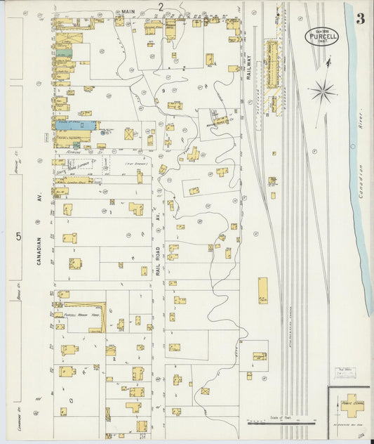 Sanborn Fire Insurance Map from Purcell, McClain County, Oklahoma (1898), Sheet #0003 - Historic Sanborn Fire Insurance Map Print, vintage old map wall art, antique decor, genealogy gift, Oklahoma Oklahoma map