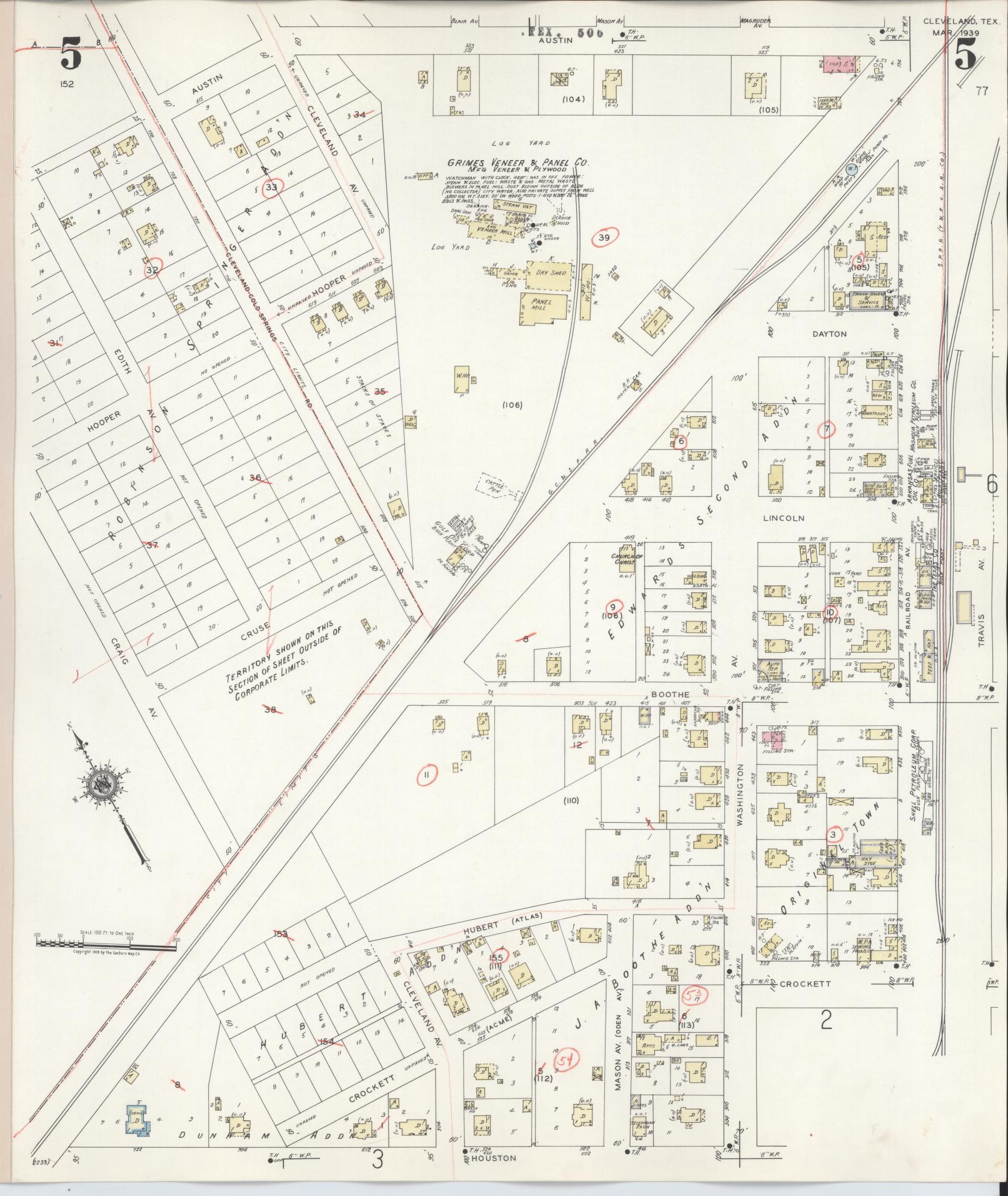 Sanborn Fire Insurance Map from Cleveland, Liberty County, Texas (1939), Sheet #0005 - Historic Sanborn Fire Insurance Map Print, vintage old map wall art, antique decor, genealogy gift, Texas Texas map