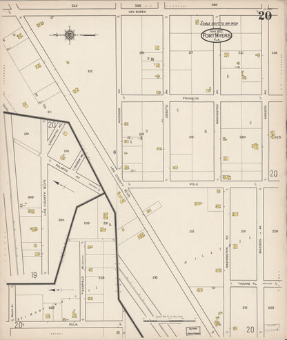 Sanborn Fire Insurance Map from Fort Myers, Lee County, Florida (1922), Sheet #0020 - Complete Map Set gallery image, historic Sanborn map, vintage wall art, Florida Florida