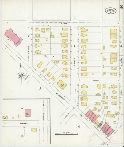 Sanborn Fire Insurance Map from Sayre, Bradford County, Pennsylvania (1903), Sheet #0002 - Historic Sanborn Fire Insurance Map Print, vintage old map wall art, antique decor, genealogy gift, Pennsylvania Pennsylvania map