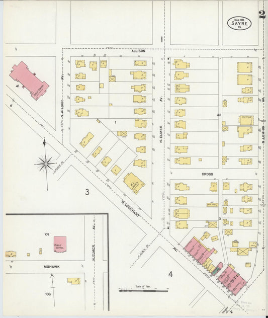 Sanborn Fire Insurance Map from Sayre, Bradford County, Pennsylvania (1903), Sheet #0002 - Historic Sanborn Fire Insurance Map Print, vintage old map wall art, antique decor, genealogy gift, Pennsylvania Pennsylvania map