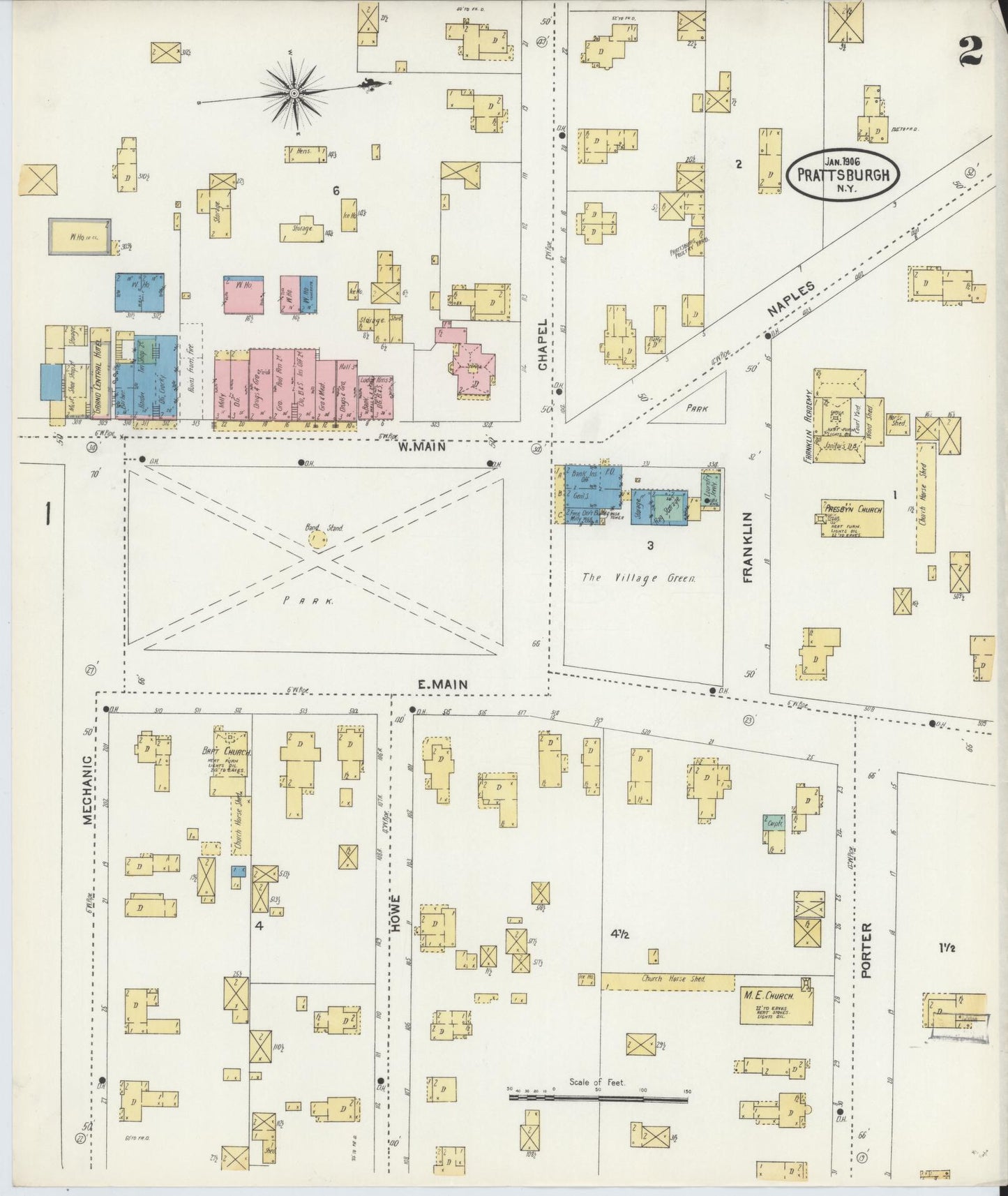 Sanborn Fire Insurance Map from Prattsburgh, Steuben County, New York (1906), Sheet #0002 - Complete Map Set gallery image, historic Sanborn map, vintage wall art, New York New York