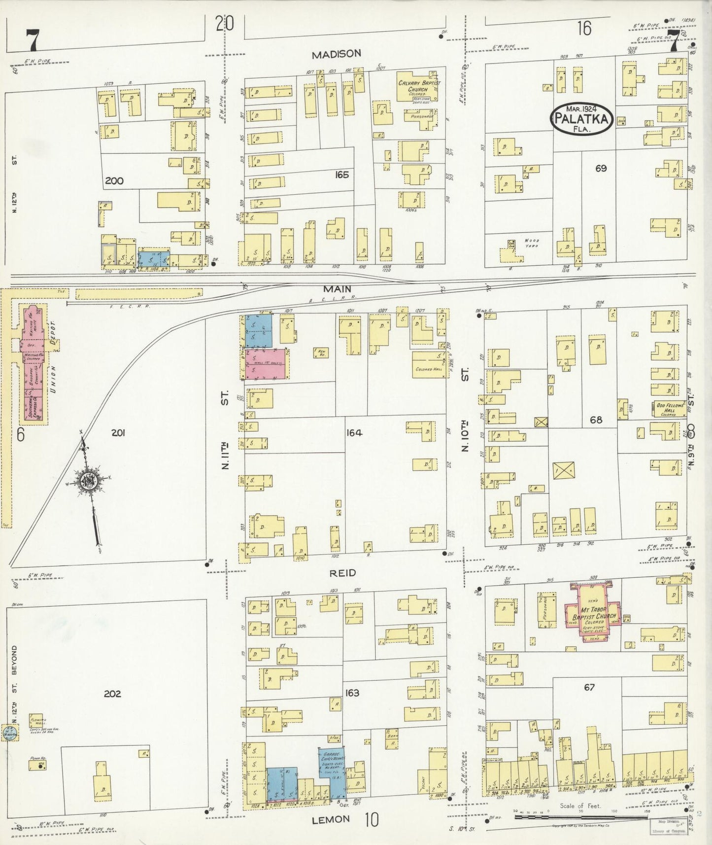 Sanborn Fire Insurance Map from Palatka, Putnam County, Florida (1924), Sheet #0007 - Complete Map Set gallery image, historic Sanborn map, vintage wall art, Florida Florida