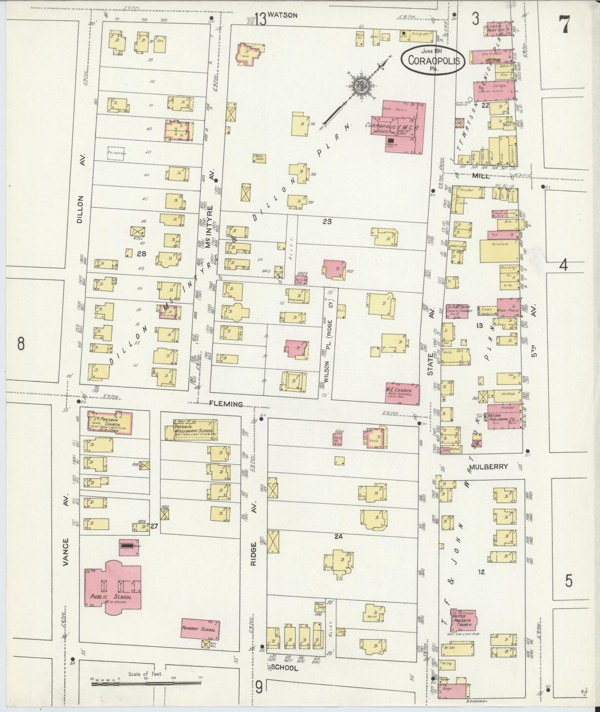 Sanborn Fire Insurance Map from Coraopolis, Allegheny County, Pennsylvania (1911), Sheet #0007 - Complete Map Set gallery image, historic Sanborn map, vintage wall art, Pennsylvania Pennsylvania