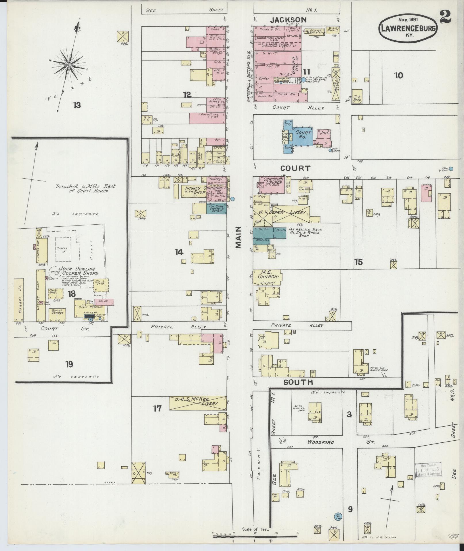 Sanborn Fire Insurance Map from Lawrenceburg, Anderson County, Kentucky (1891), Sheet #0002 - Complete Map Set gallery image, historic Sanborn map, vintage wall art, Kentucky Kentucky