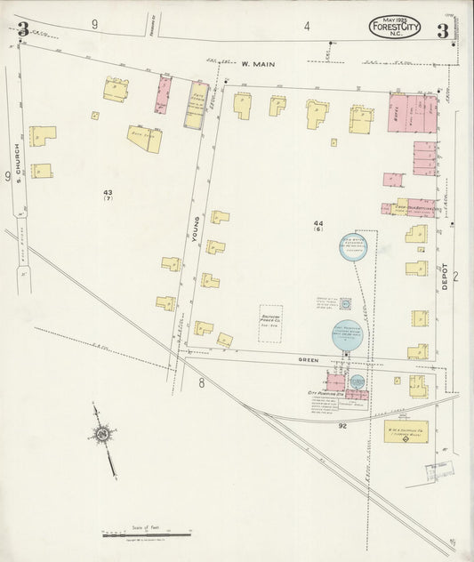 Sanborn Fire Insurance Map from Forest City, Rutherford County, North Carolina (1925), Sheet #0003 - Historic Sanborn Fire Insurance Map Print, vintage old map wall art, antique decor, genealogy gift, North Carolina North Carolina map